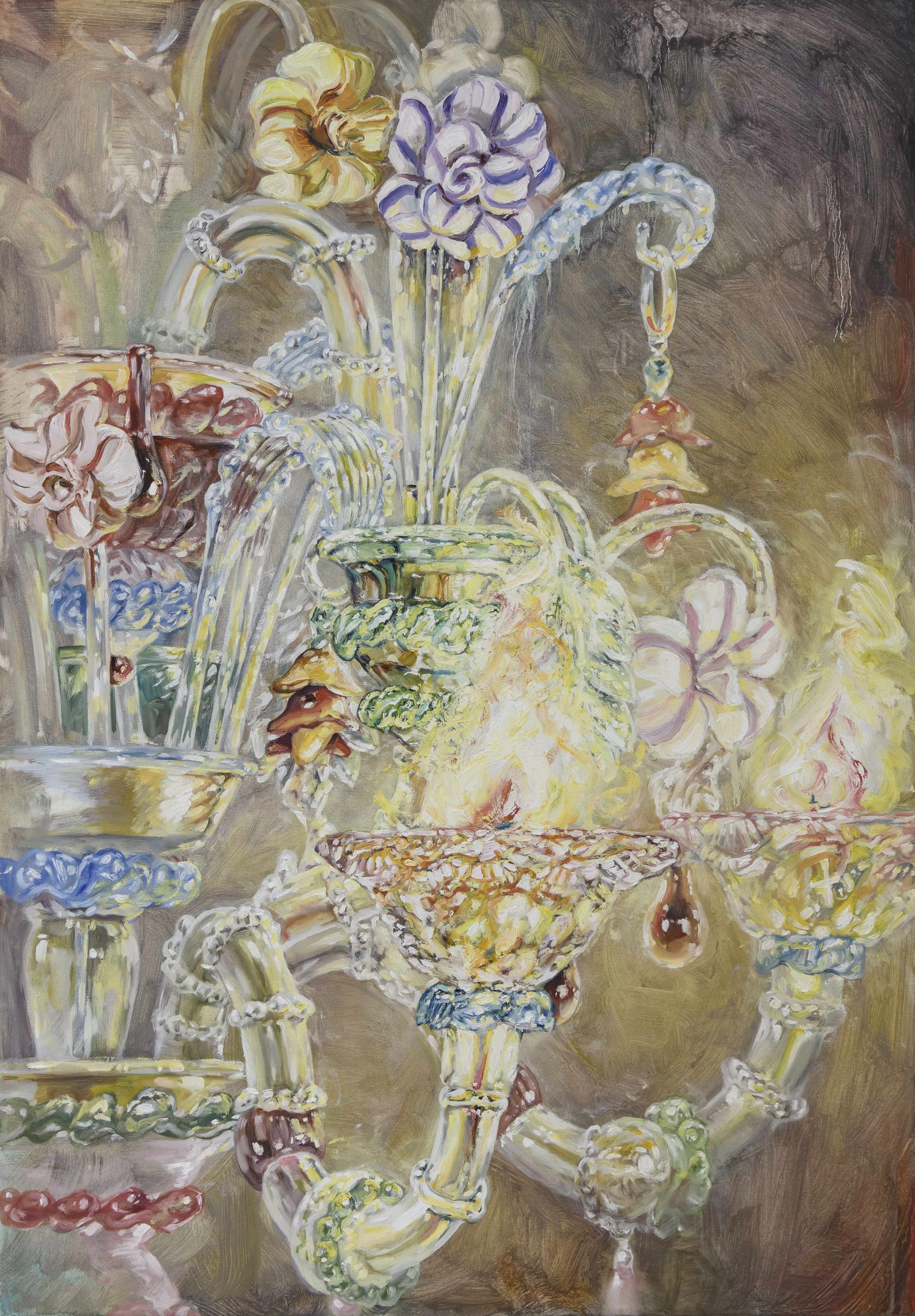 Kim Isul, Lampadario Murano, 2024, oil on canvas, 100 x 70 cm
