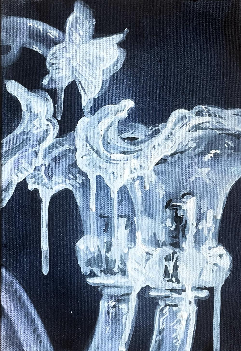 Kim Isul, X-ray of a Ghost #3, 2025, watercolour on canvas, 25.8 x 17.9 cm
